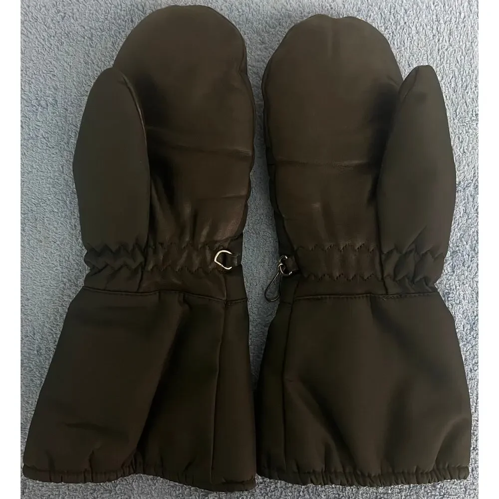 Vintage Kombi Black Nylon/Leather Mittens Feather Lining Juniors Size Large